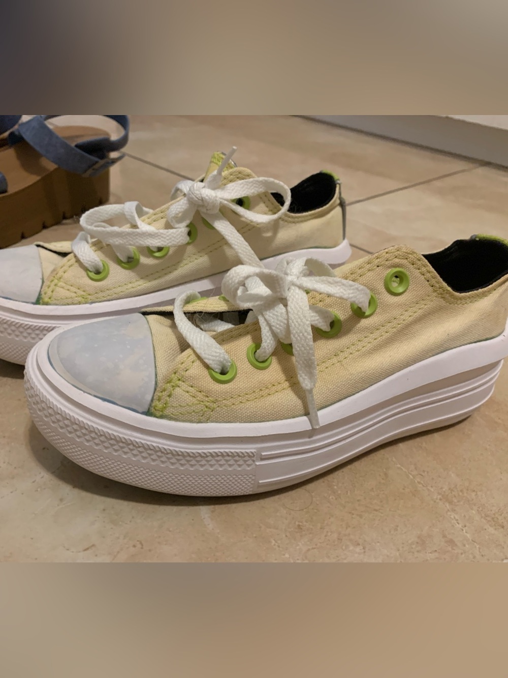 Converse Low-Top Platform Sneakers in Pale Yellow with Lime Eyelets